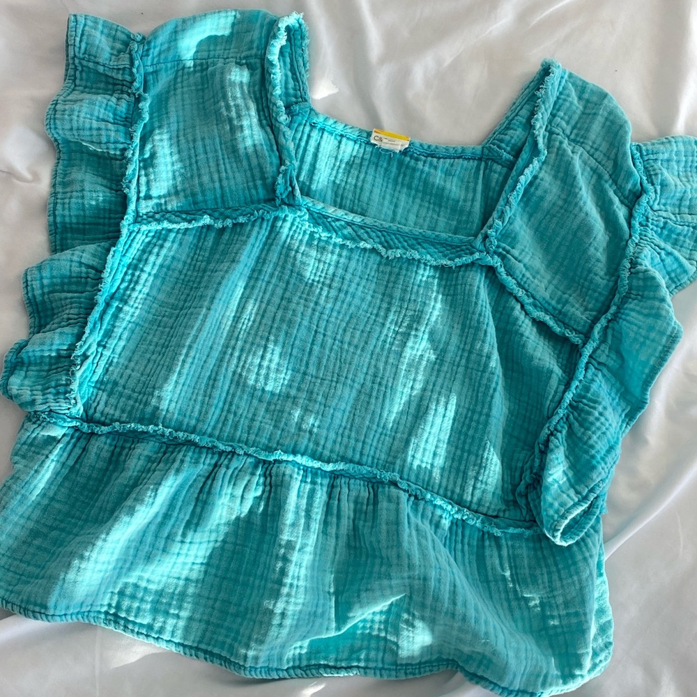 Turquoise Ruffle Top